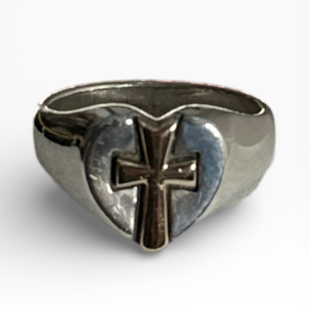Retired James Avery 14K Yellow Gold Cross Sterling Silver 925 Heart Ring Size 6